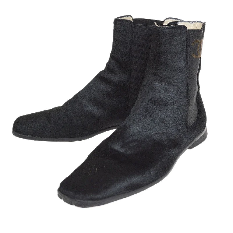 Classic Chic Deals Chanel * Black Pony Hair Side Chelsea Boots Shoes