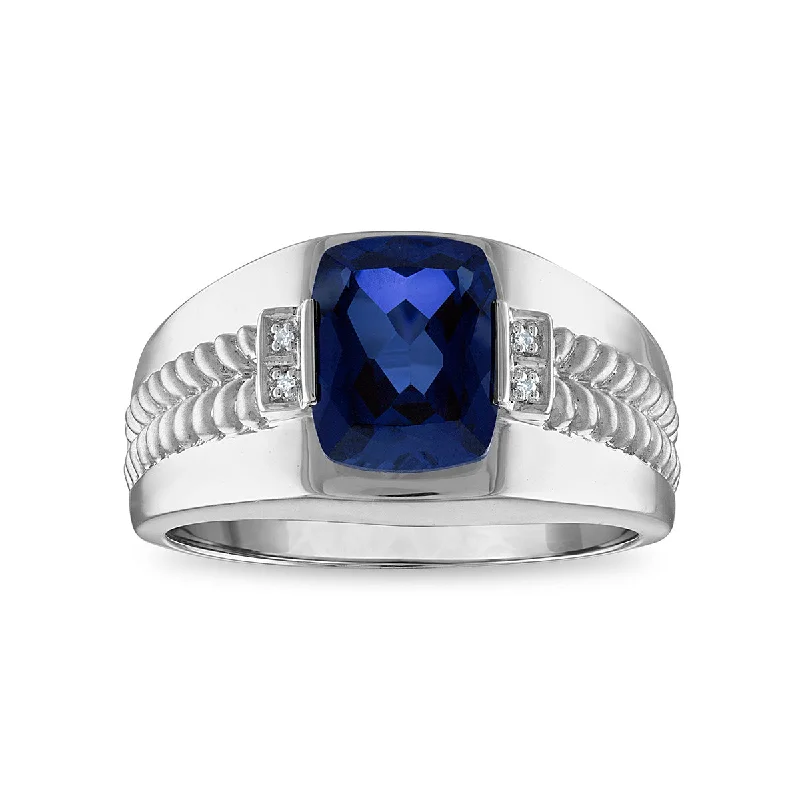 Elegant Jewelry, Exclusive Prices – Shop Now 10X8MM Created Blue Sapphire and Diamond Ring in Sterling Silver Elegant Jewelry, Exclusive Prices – Shop Now 10X8MM Created Blue Sapphire and Diamond Ring in Sterling Silver