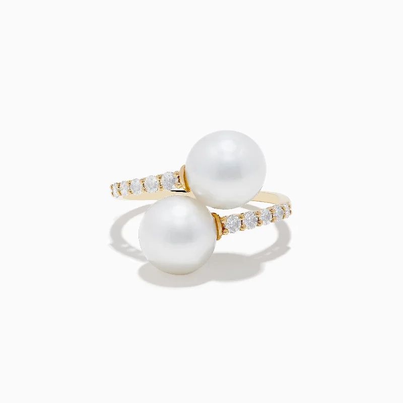 Limited-Time Offer On Elegant Jewelry Pieces 14K Yellow Gold Fresh Water Pearl and Diamond Bypass Ring