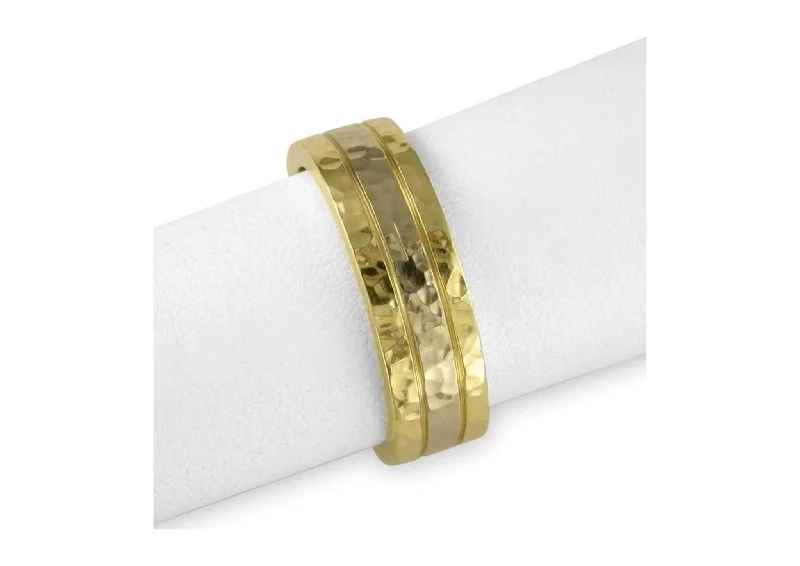 Buy More, Save More On Stunning Jewelry Pieces Bi-Tone Beaten Ring, Yellow & White Gold