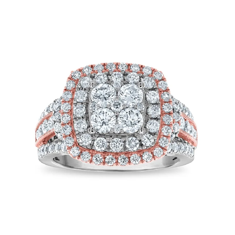 Chic, Trendy, And Affordable Jewelry Sale 2 CTW Diamond Halo Cushion Shape Ring in 14KT White and Rose Gold Chic, Trendy, And Affordable Jewelry Sale 2 CTW Diamond Halo Cushion Shape Ring in 14KT White and Rose Gold