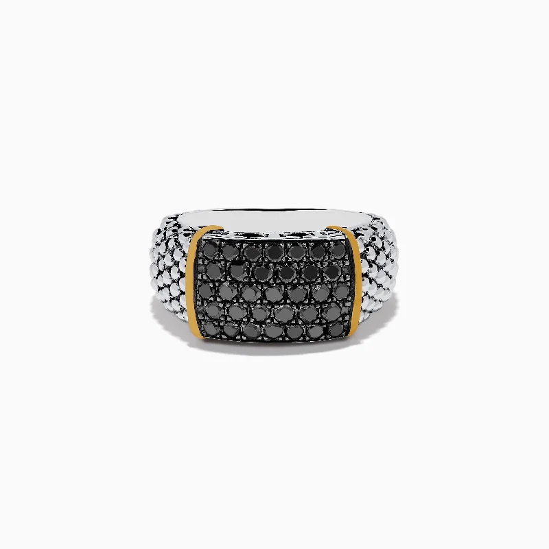 Huge Markdowns On Premium Jewelry Styles 925 Sterling Silver and 18K Yellow Gold Black Diamond Ring