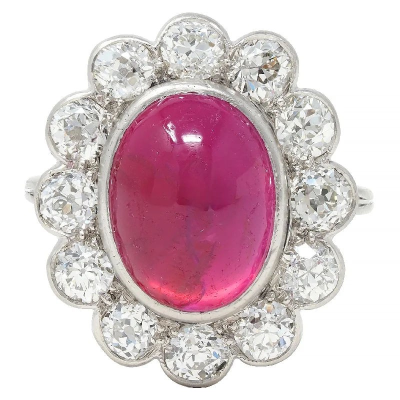 Affordable Elegance – Special Jewelry Sale Now Live Art Deco 9.92 CTW No Heat Burma Cabochon Ruby Diamond Platinum Vintage Halo Ring AGL Affordable Elegance – Special Jewelry Sale Now Live Art Deco 9.92 CTW No Heat Burma Cabochon Ruby Diamond Platinum Vintage Halo Ring AGL