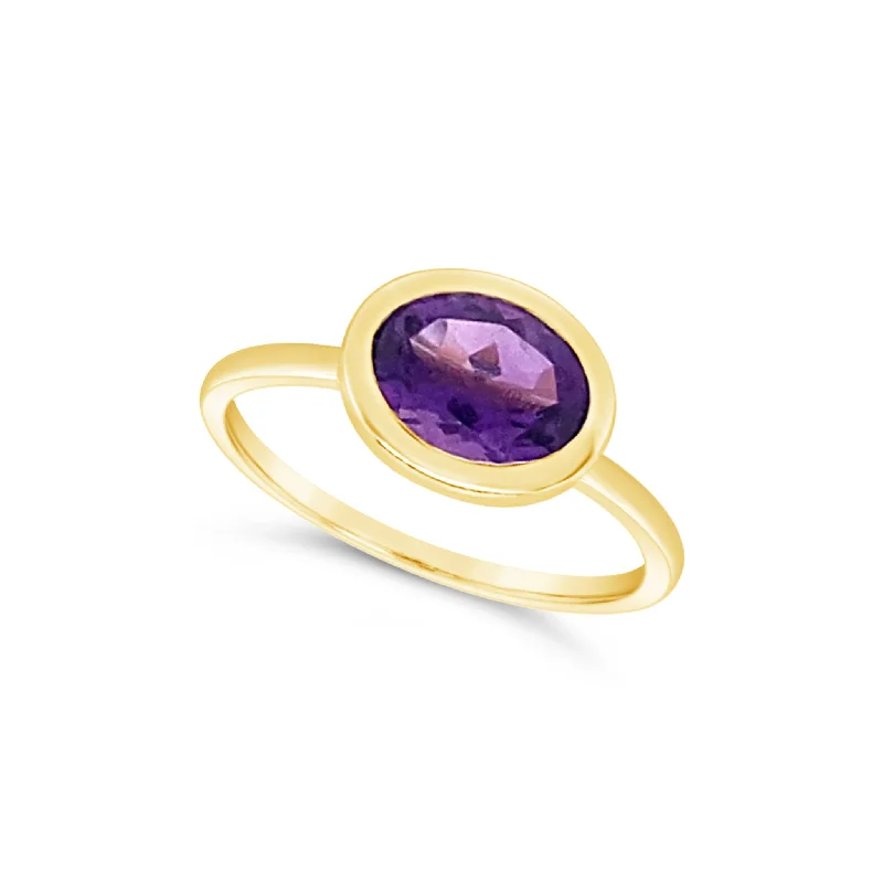 Celebrate Every Occasion With Sparkling Savings Bezel Set Oval Amethyst Ring