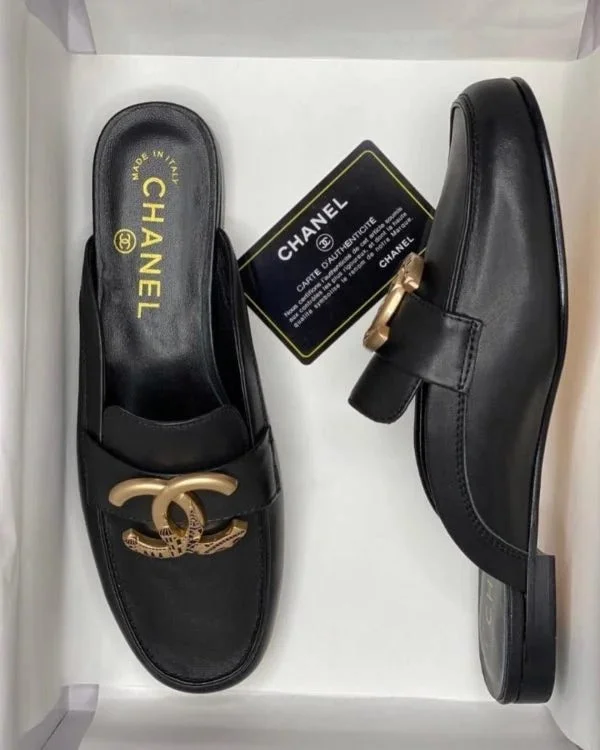 Evening Elegance Chanel CC Mules - Leather Half Shoes