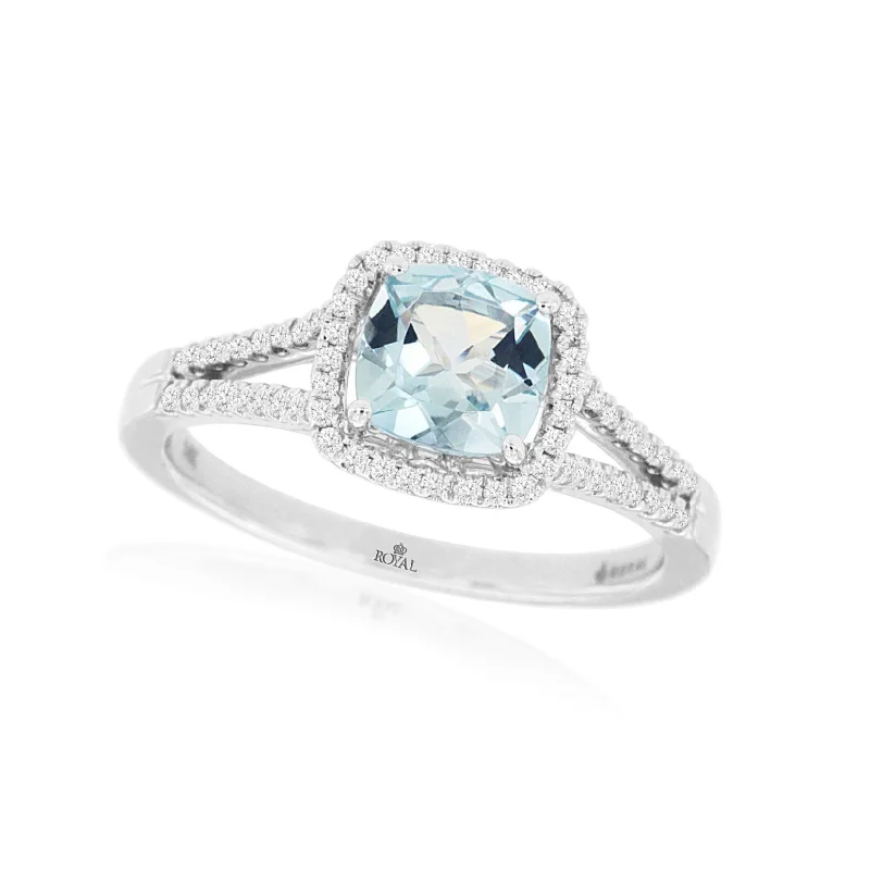 Seasonal Jewelry Sale – Upgrade Your Collection Cushion Aquamarine and Diamond Halo Design Ring Seasonal Jewelry Sale – Upgrade Your Collection Cushion Aquamarine and Diamond Halo Design Ring
