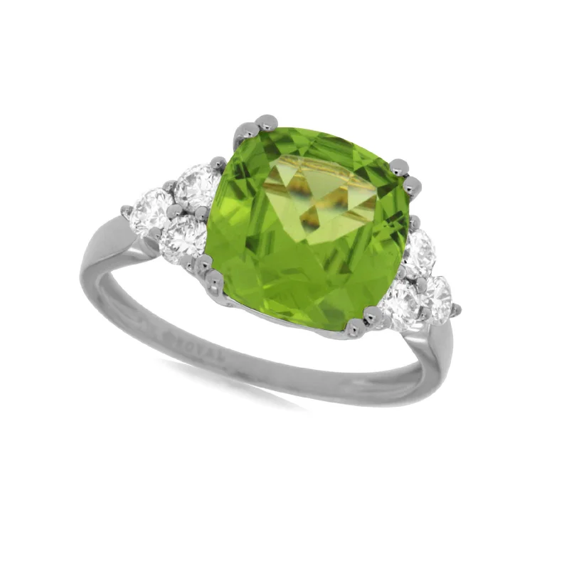 Shop High-Quality Jewelry At Jaw-Dropping Discounts Cushion Shaped Peridot and Diamond Accented Ring Shop High-Quality Jewelry At Jaw-Dropping Discounts Cushion Shaped Peridot and Diamond Accented Ring