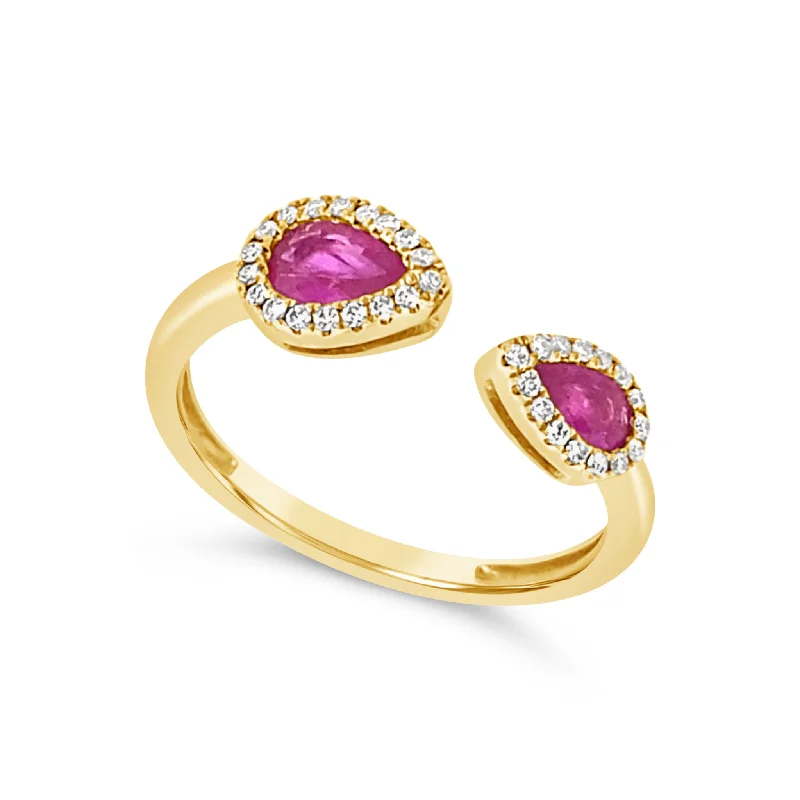 Shop Stylish Jewelry Now And Save Big Double Pear Shape and Diamond Halo Open Ring