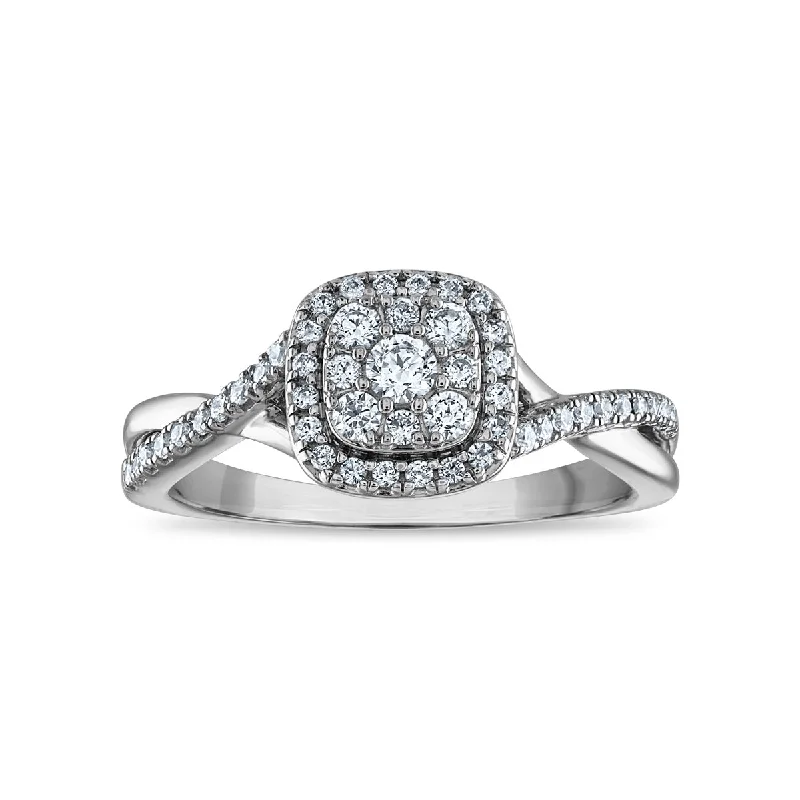 Shop Jewelry That Shines Without The High Price LoveSong EcoLove 3/8 CTW Lab Grown Diamond Halo Promise Ring in Rhodium Plated Sterling Silver Shop Jewelry That Shines Without The High Price LoveSong EcoLove 3/8 CTW Lab Grown Diamond Halo Promise Ring in Rhodium Plated Sterling Silver