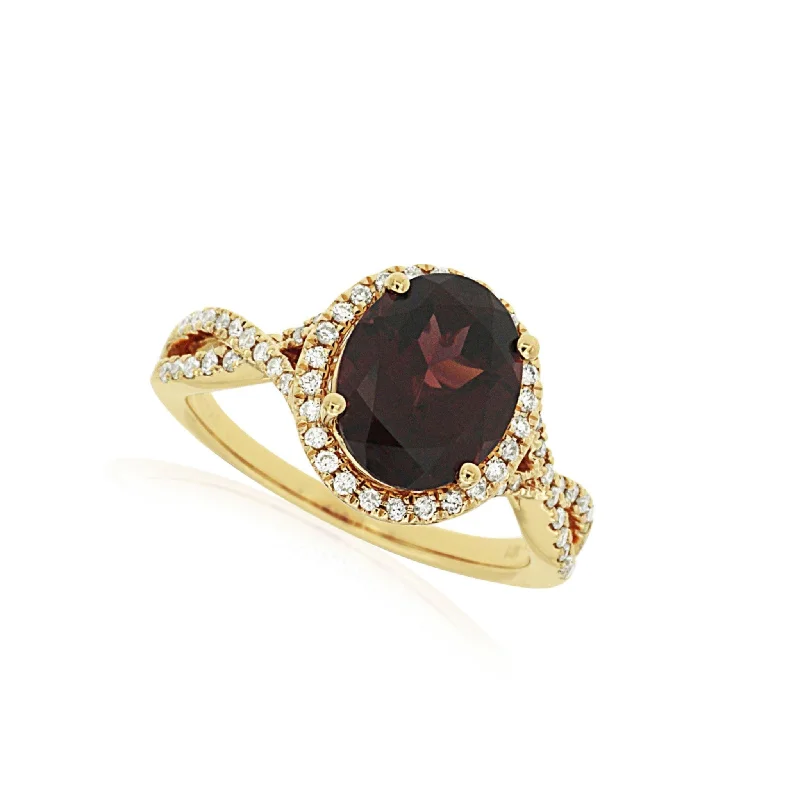 Shop Dazzling Jewelry With Special Promotional Discounts Oval Garnet and Diamond Crossover Design Ring Shop Dazzling Jewelry With Special Promotional Discounts Oval Garnet and Diamond Crossover Design Ring