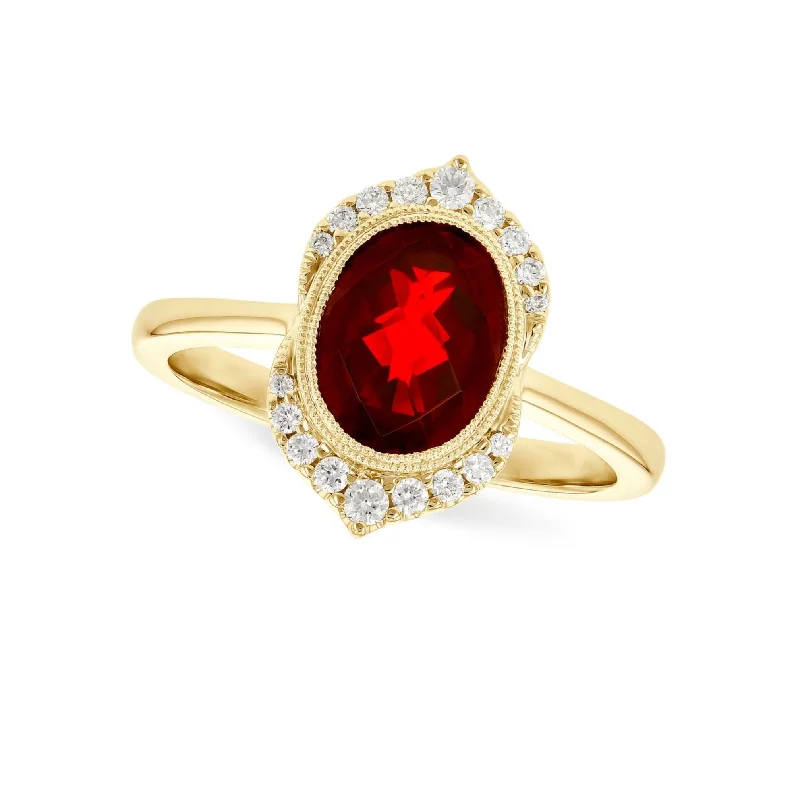 Best Jewelry Sale Prices – Limited-Time Offer Oval Garnet and Vintage Style Diamond Halo Ring