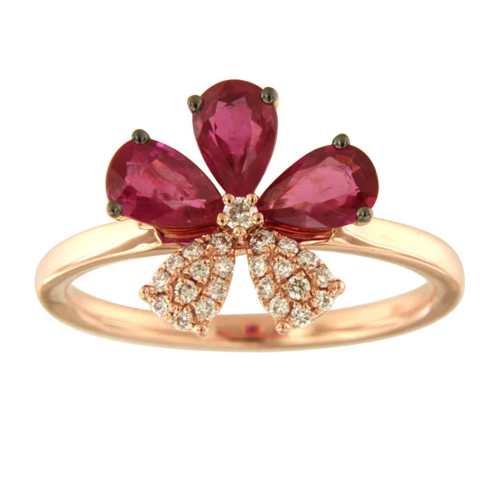 Special Offers On Handcrafted And Designer Jewelry Ruby and Diamond Flower Ring