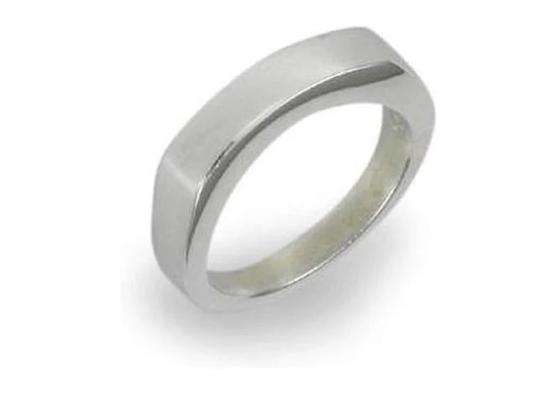 Trendy Minimalist Jewelry For Everyday Wear Block Ring with Curve, Sterling Silver