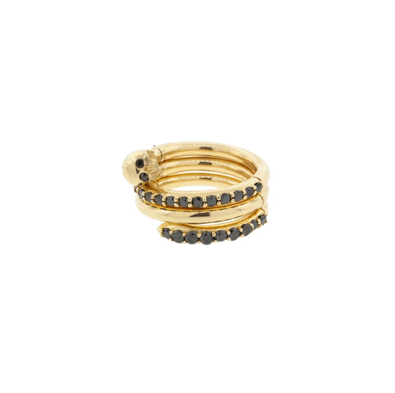 Elevate Your Outfit With Discounted Statement Jewelry Skull Serpentine Ring with Black Diamonds Elevate Your Outfit With Discounted Statement Jewelry Skull Serpentine Ring with Black Diamonds