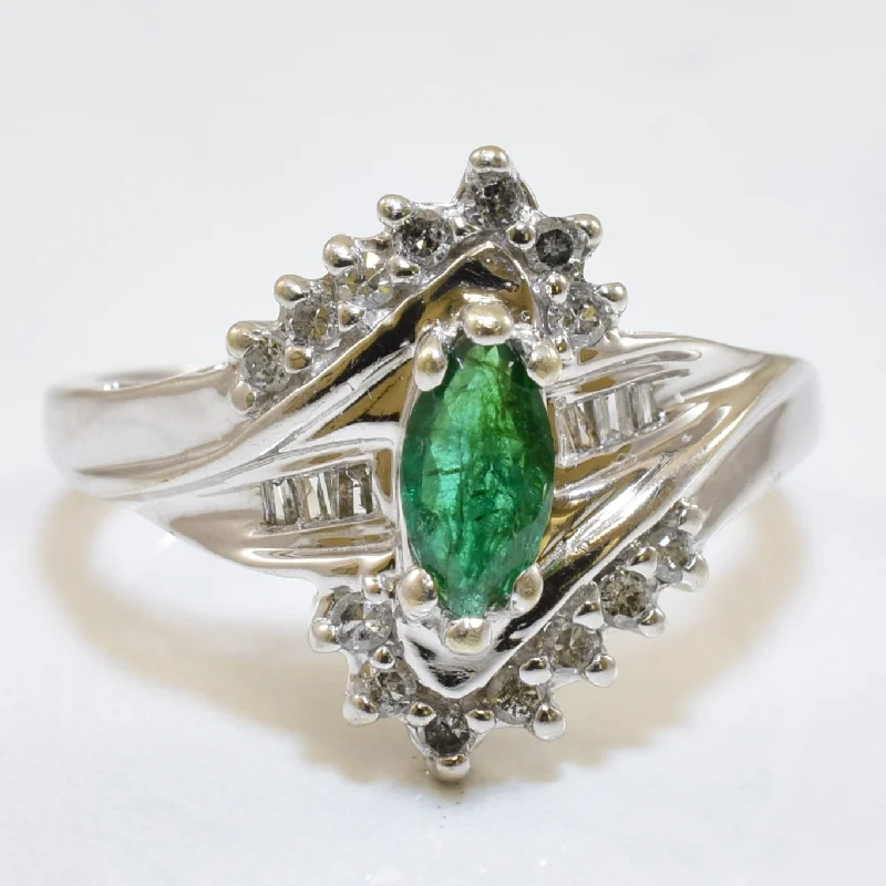 Buy More, Save More On Stunning Jewelry Designs Marquise Emerald & Diamond Bypass Ring | 0.30ct, 0.20ctw | SZ 7 |
