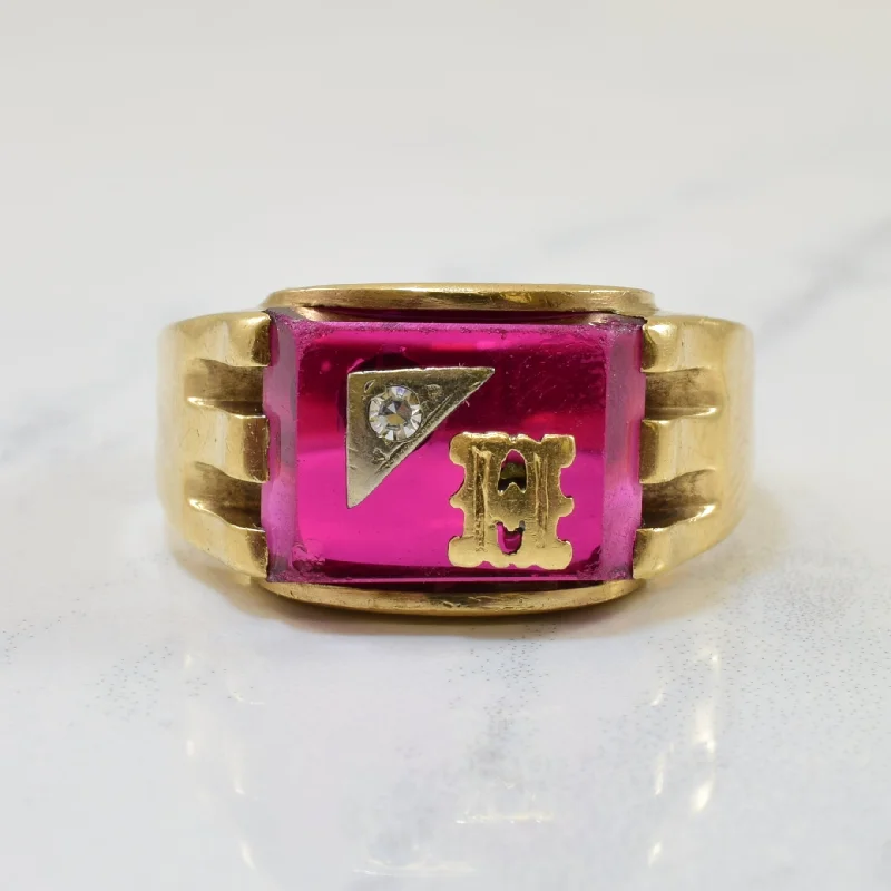 Limited-Time Offer On Elegant Jewelry Pieces H' Initial Synthetic Ruby & Diamond Signet Ring | 7.50ct, 0.02ct | SZ 10 | Limited-Time Offer On Elegant Jewelry Pieces H' Initial Synthetic Ruby & Diamond Signet Ring | 7.50ct, 0.02ct | SZ 10 |