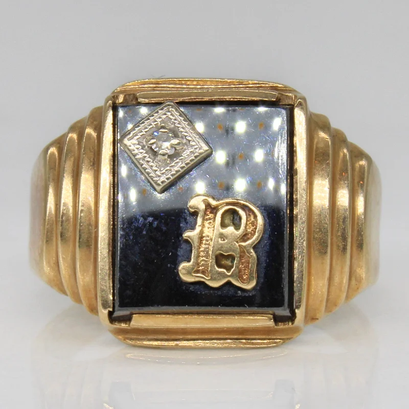 Flash Sale On Exquisite Jewelry – Don't Miss Out Hematite & Diamond 'R' Initial Ring | 4.00ct, 0.01ct | SZ 8 | Flash Sale On Exquisite Jewelry – Don't Miss Out Hematite & Diamond 'R' Initial Ring | 4.00ct, 0.01ct | SZ 8 |