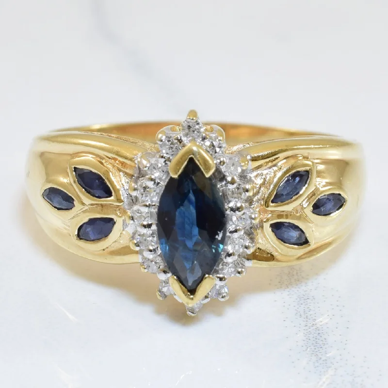 Discounted Jewelry For A Glamorous Look Marquise Sapphire & Diamond Ring | 0.80ctw, 0.08ctw | SZ 8 | Discounted Jewelry For A Glamorous Look Marquise Sapphire & Diamond Ring | 0.80ctw, 0.08ctw | SZ 8 |
