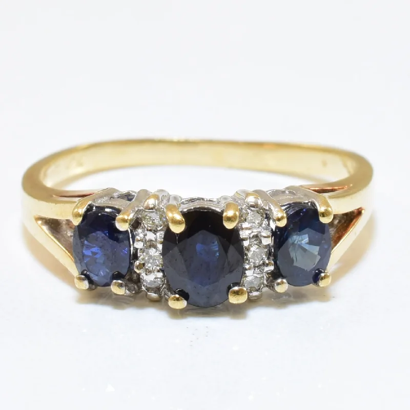 Premium Jewelry At Special Low Prices For A Limited Time Three Stone Sapphire & Diamond Ring | 0.90ctw, 0.06ctw | SZ 5.25 | Premium Jewelry At Special Low Prices For A Limited Time Three Stone Sapphire & Diamond Ring | 0.90ctw, 0.06ctw | SZ 5.25 |
