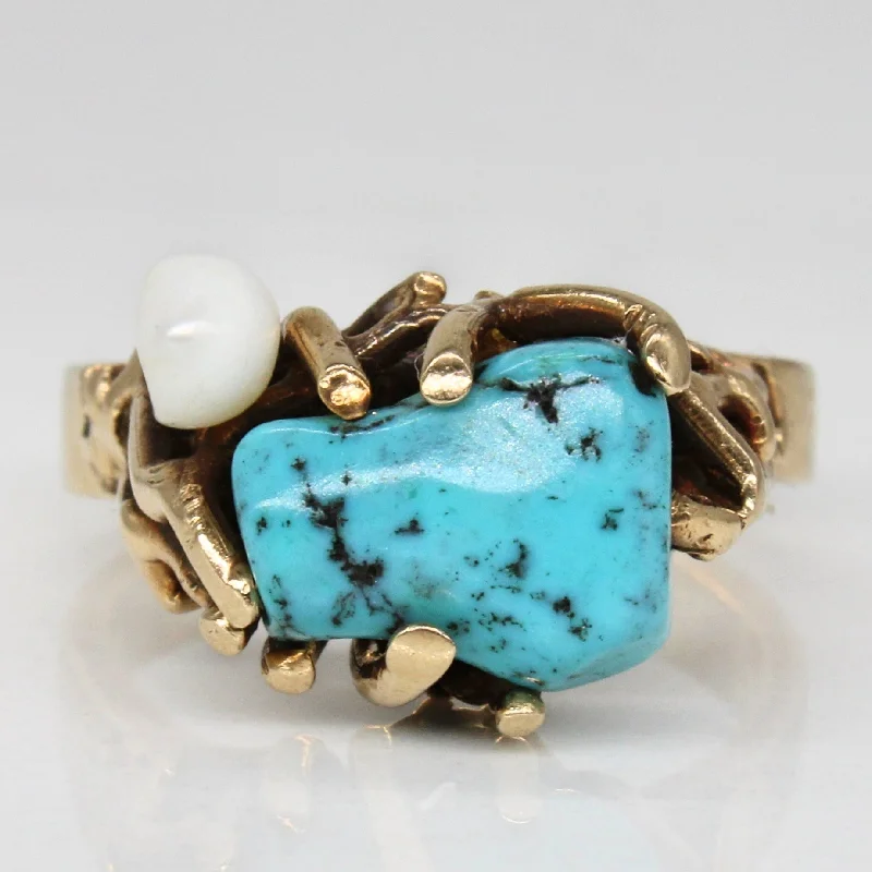 Romantic Heart-Shaped Jewelry For Special Gifts Turquoise & Rice Pearl Cocktail Ring | 2.20ct | SZ 6.5 | Romantic Heart-Shaped Jewelry For Special Gifts Turquoise & Rice Pearl Cocktail Ring | 2.20ct | SZ 6.5 |