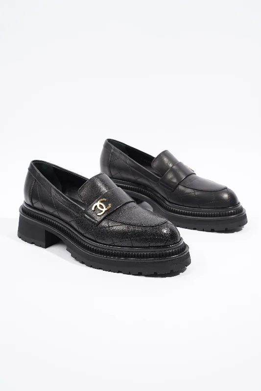 Sleek Dress Shoes Deal Chanel Womens Moccasins Black Leather EU 39 / UK 6