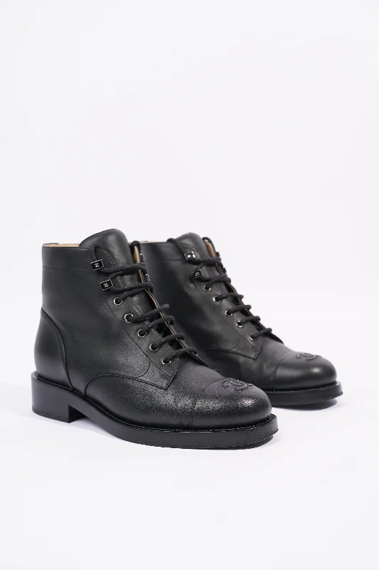 Street-Ready Casual Shoes Chanel Womens Lace Up Boot Black EU 38.5 / UK 5.5