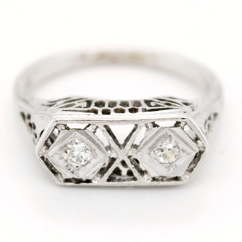 Personalized Jewelry Sale – Unique Pieces At Great Prices Antique Art Deco 0.15ctw Diamond Two Stone Filigree Ring in 18k White Gold Personalized Jewelry Sale – Unique Pieces At Great Prices Antique Art Deco 0.15ctw Diamond Two Stone Filigree Ring in 18k White Gold