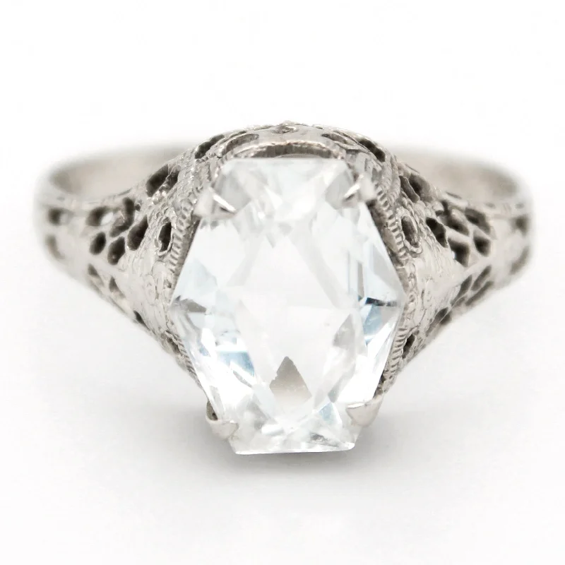 Seasonal Jewelry Deals – Elevate Your Style Antique Art Deco 1.50ct Goshenite Hexagon Cocktail Ring in 14k White Gold Seasonal Jewelry Deals – Elevate Your Style Antique Art Deco 1.50ct Goshenite Hexagon Cocktail Ring in 14k White Gold