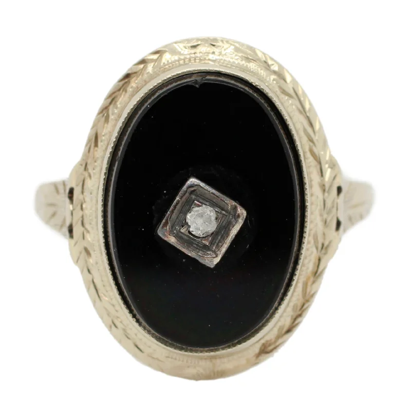 Unmissable Deals On Handmade Jewelry Collections Antique Art Deco Oval Diamond and Onyx Ring - 14k White Gold | Size 4.25 Unmissable Deals On Handmade Jewelry Collections Antique Art Deco Oval Diamond and Onyx Ring - 14k White Gold | Size 4.25