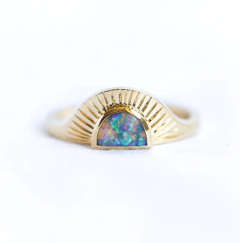 Affordable Gold-Plated Jewelry For Modern Fashion Half Moon Black Opal Ring