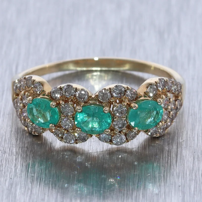 Dainty Floral Jewelry For Feminine Elegance LeVian 14k Yellow Gold 1.95ctw Natural Emerald & Nude Diamond Band Ring Dainty Floral Jewelry For Feminine Elegance LeVian 14k Yellow Gold 1.95ctw Natural Emerald & Nude Diamond Band Ring