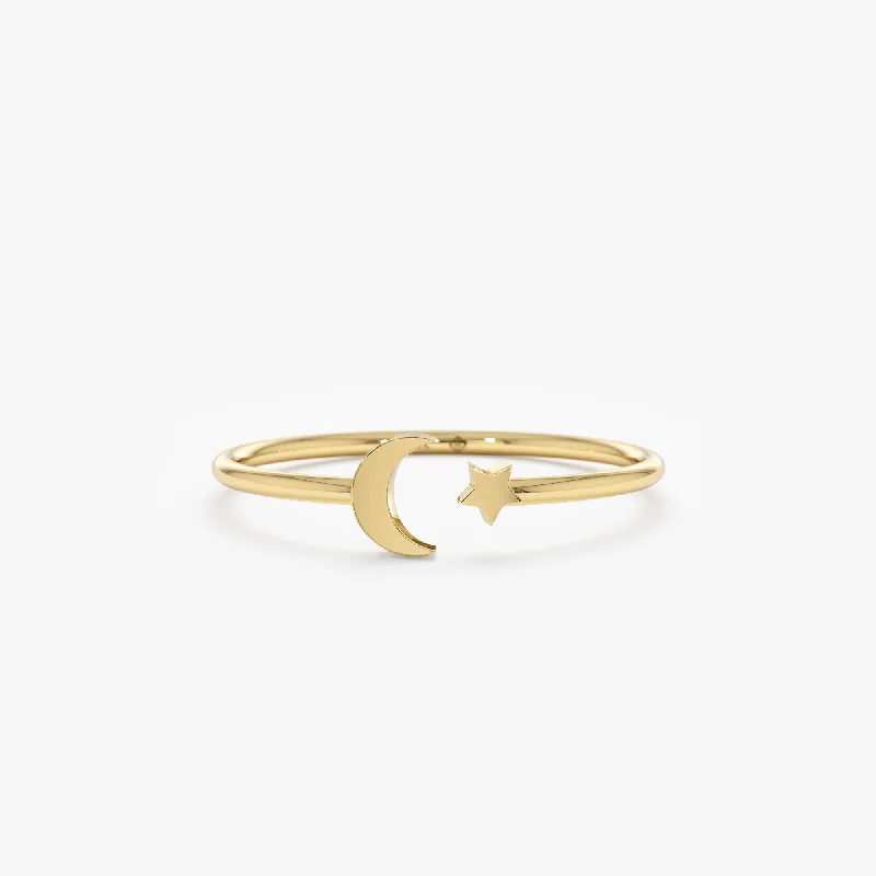 Adjustable Charm Bracelets For A Perfect Fit Moon and Star Open Ring, Astrid