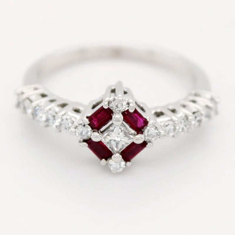 Limited Stock On Premium Jewelry At Low Prices Vintage 0.20ctw Ruby & Diamond Band Ring in 14k White Gold | Size 6 Limited Stock On Premium Jewelry At Low Prices Vintage 0.20ctw Ruby & Diamond Band Ring in 14k White Gold | Size 6
