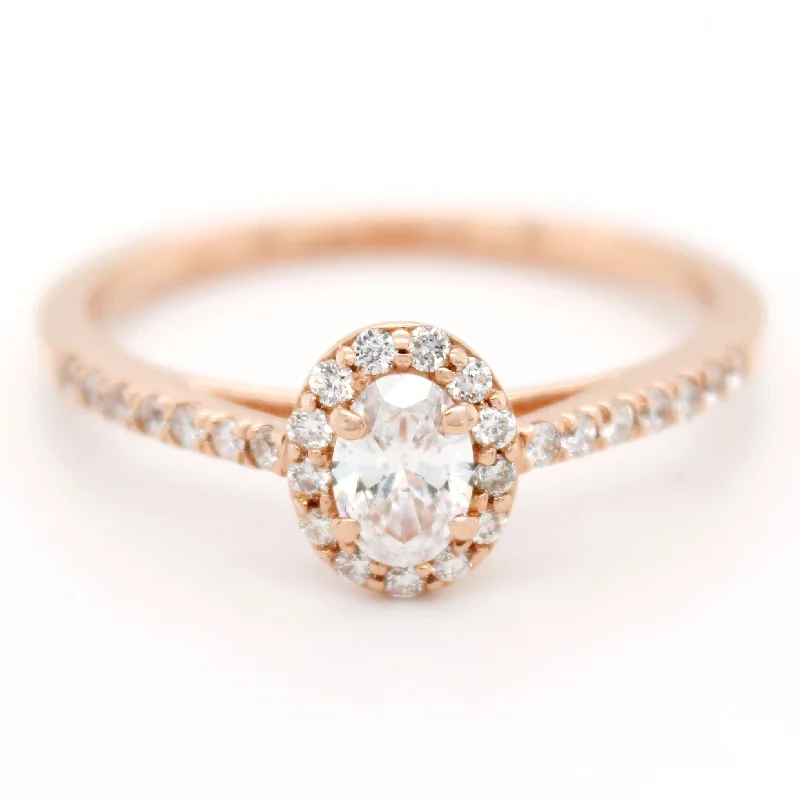 Personalized Jewelry At Special Discount Rates Vintage 0.60ctw Sparkling Diamond Oval Halo Ring in 14k Rose Gold | Size 7.50