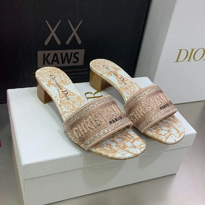 Browse Our Top Products Dior Women’s Shoes Dway Heeled Slide Metallic Thread Strass