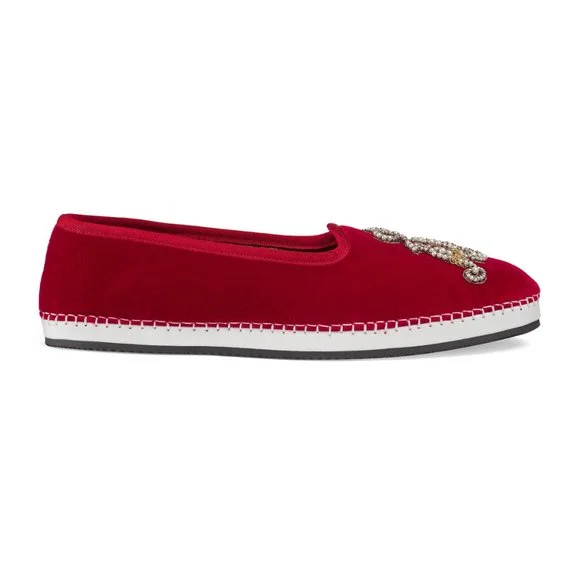 Trendy Footwear Sale Gucci 574881 FAS60 6472 Men's Shoes Red Velvet 'AM' Appliqué Slip-On Loafers (GGM1726)