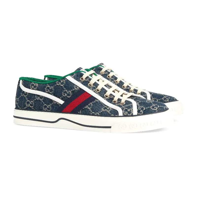 Versatile Shoes Promotion Gucci 606111 2KQ10 4463 Men's Shoes Blue & Ivory Jacquard Denim Tennis 1977 Sneakers (GGM1731)