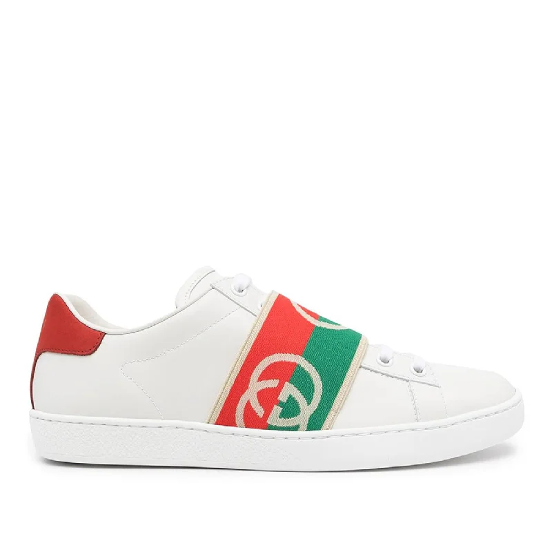 Statement Boots Offers Gucci 643488 Ace Men's Shoes White, Red & Green Calf-Skin Leather Web Casual Sneakers (GGM1725)