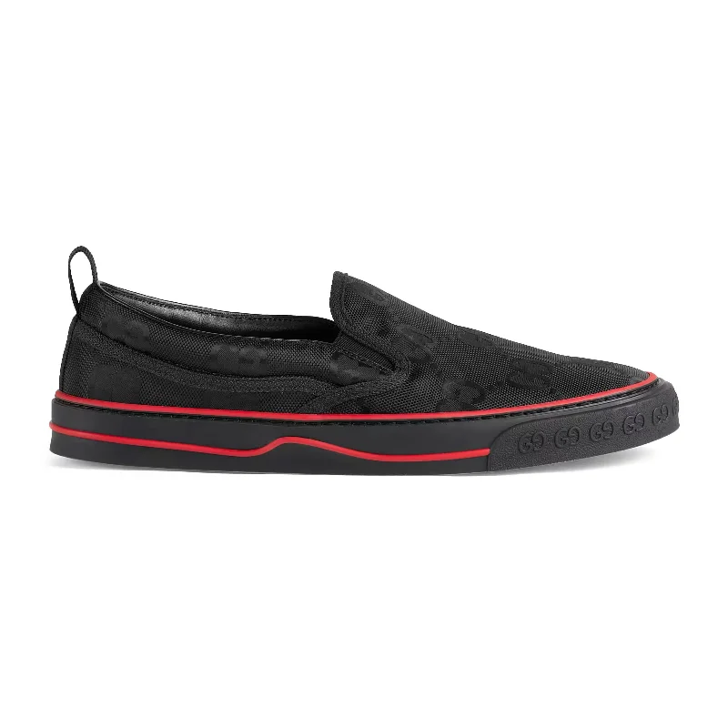 Vintage-Inspired Footwear Sale Gucci 643489 H9HP0 1000 Off The Grid Men's Shoes Black Recycled Fabric Slip-On Sneakers (GGM1733)