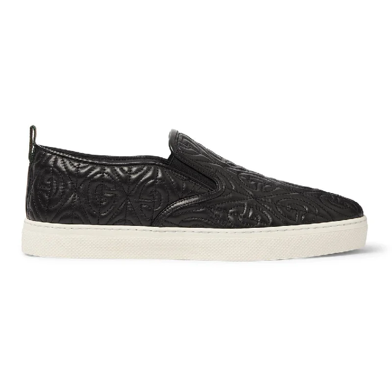 Non-Slip Shoes Sale Gucci Dublin Men's Quilted Sneakers Black Leather Slip-On Shoes (GGM1709)