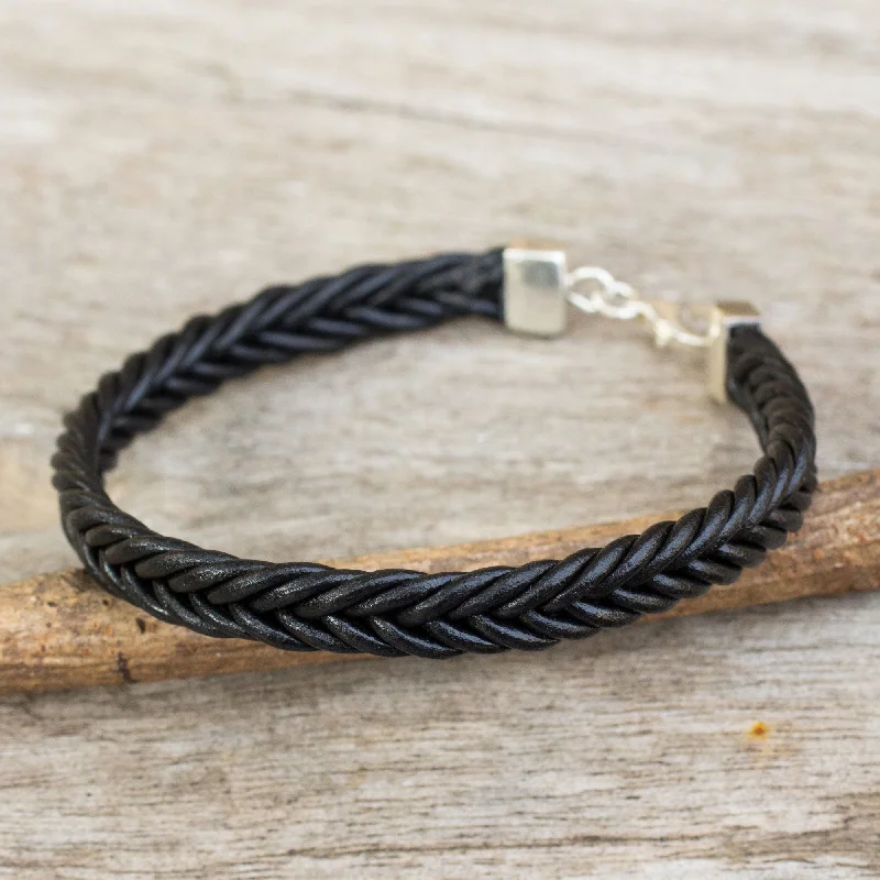 Celebrate With Sparkle – Jewelry Sale Now Live Assertive in Black Thai Black Leather Braided Bracelet with Silver Clasp Celebrate With Sparkle – Jewelry Sale Now Live Assertive in Black Thai Black Leather Braided Bracelet with Silver Clasp