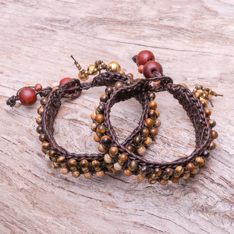 Handmade Pearl Jewelry For Timeless Elegance Autum Voice Tiger's Eye and Jasper Wristband Bracelets (Pair) Handmade Pearl Jewelry For Timeless Elegance Autum Voice Tiger's Eye and Jasper Wristband Bracelets (Pair)
