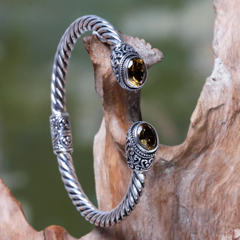Premium Jewelry Now Available At Special Discounts Bali Splendor Sterling Silver Hinged Cuff Bracelet with Citrines
