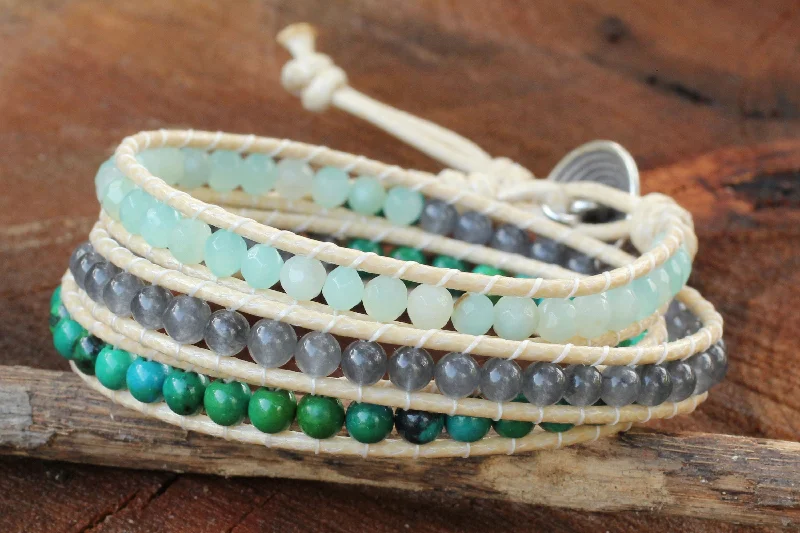 Exclusive Online Jewelry Sale – Don't Wait Beautiful Day Thai Hand Knotted Amazonite and Quartz Wrap Bracelet