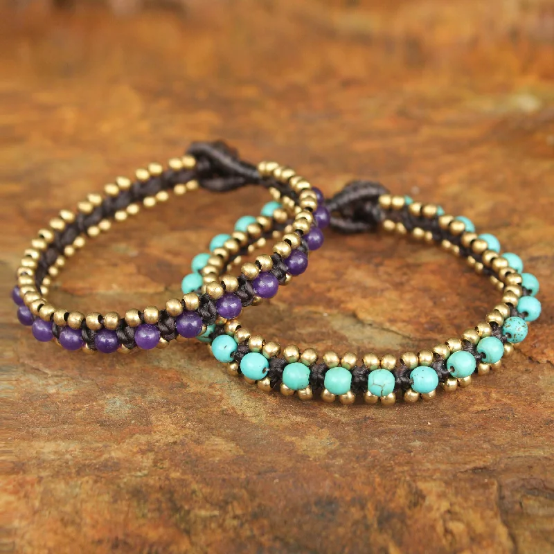 Shop Signature Jewelry Styles At Exclusive Prices Blue Purple Aryuveda Hand Made Quartz and Resin Beaded Bracelets (Pair) Shop Signature Jewelry Styles At Exclusive Prices Blue Purple Aryuveda Hand Made Quartz and Resin Beaded Bracelets (Pair)
