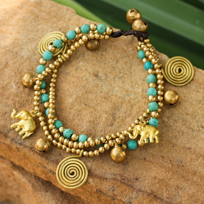 Luxury Meets Affordability – Jewelry Sale Now Live Blue Siam Elephants Hand Crafted Brass Charm Bracelet from Thailand