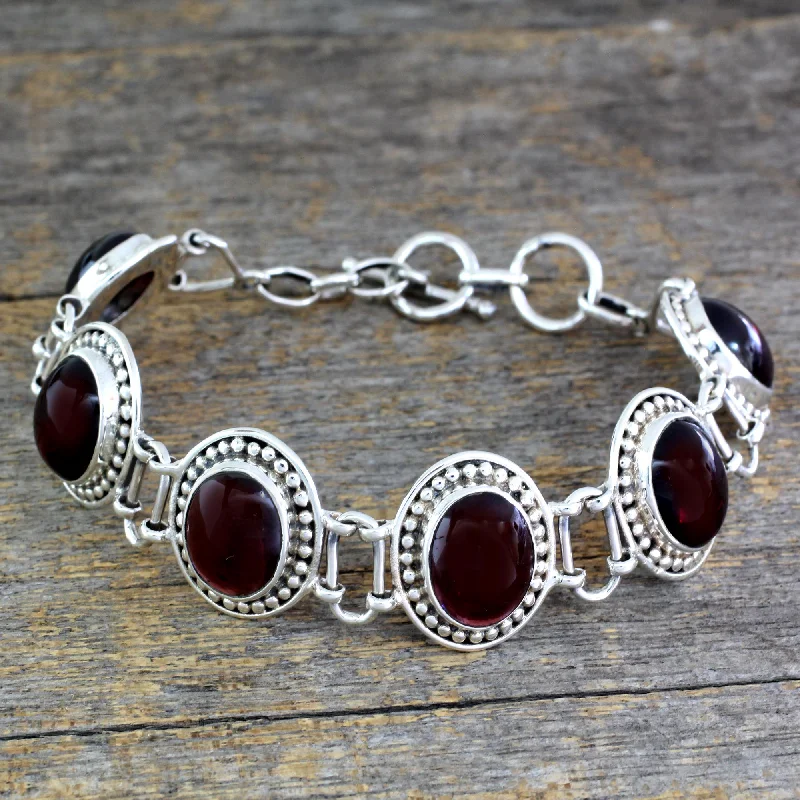 Delicate Crystal Jewelry For Sophisticated Charm Crimson Garland Garnet Bracelet Artisan Crafted Silver Jewelry from India Delicate Crystal Jewelry For Sophisticated Charm Crimson Garland Garnet Bracelet Artisan Crafted Silver Jewelry from India