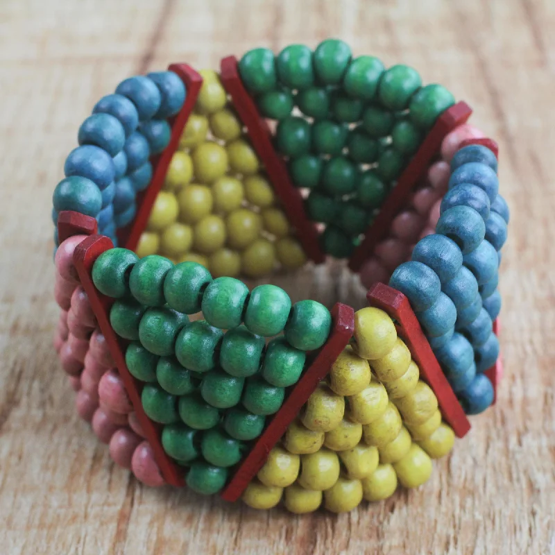 Chic, Trendy, And Affordable Jewelry Sale Dynamic Color Colorful Wood Bead Stretch Bracelet Hand Made West Africa Chic, Trendy, And Affordable Jewelry Sale Dynamic Color Colorful Wood Bead Stretch Bracelet Hand Made West Africa