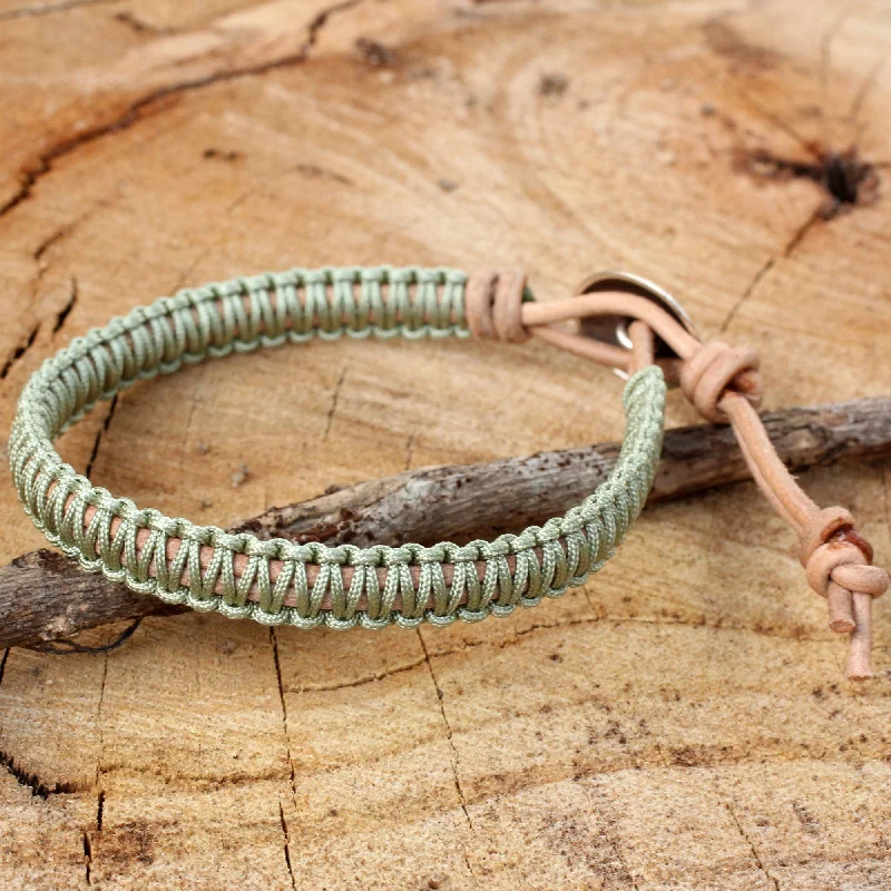 Elegant Jewelry, Affordable Luxury – Shop Now Hemlock Suns Silver Button and Pale Green Macrame on Leather Bracelet Elegant Jewelry, Affordable Luxury – Shop Now Hemlock Suns Silver Button and Pale Green Macrame on Leather Bracelet