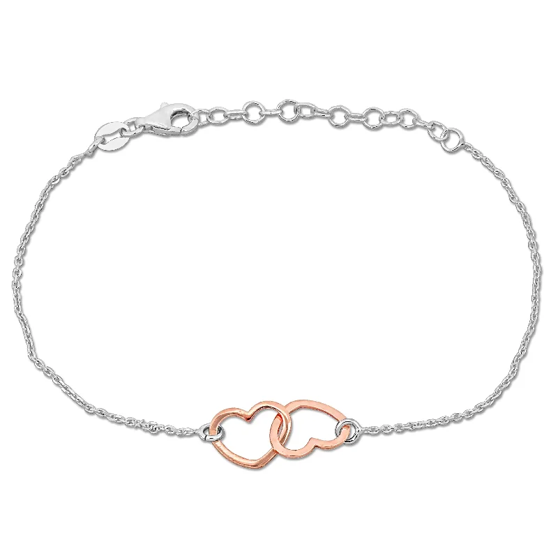 Big Discounts On Elegant Jewelry Collections Mimi & Max Double Rose Heart Charm Bracelet in Rose and Sterling Silver - 7+1 in. Big Discounts On Elegant Jewelry Collections Mimi & Max Double Rose Heart Charm Bracelet in Rose and Sterling Silver - 7+1 in.